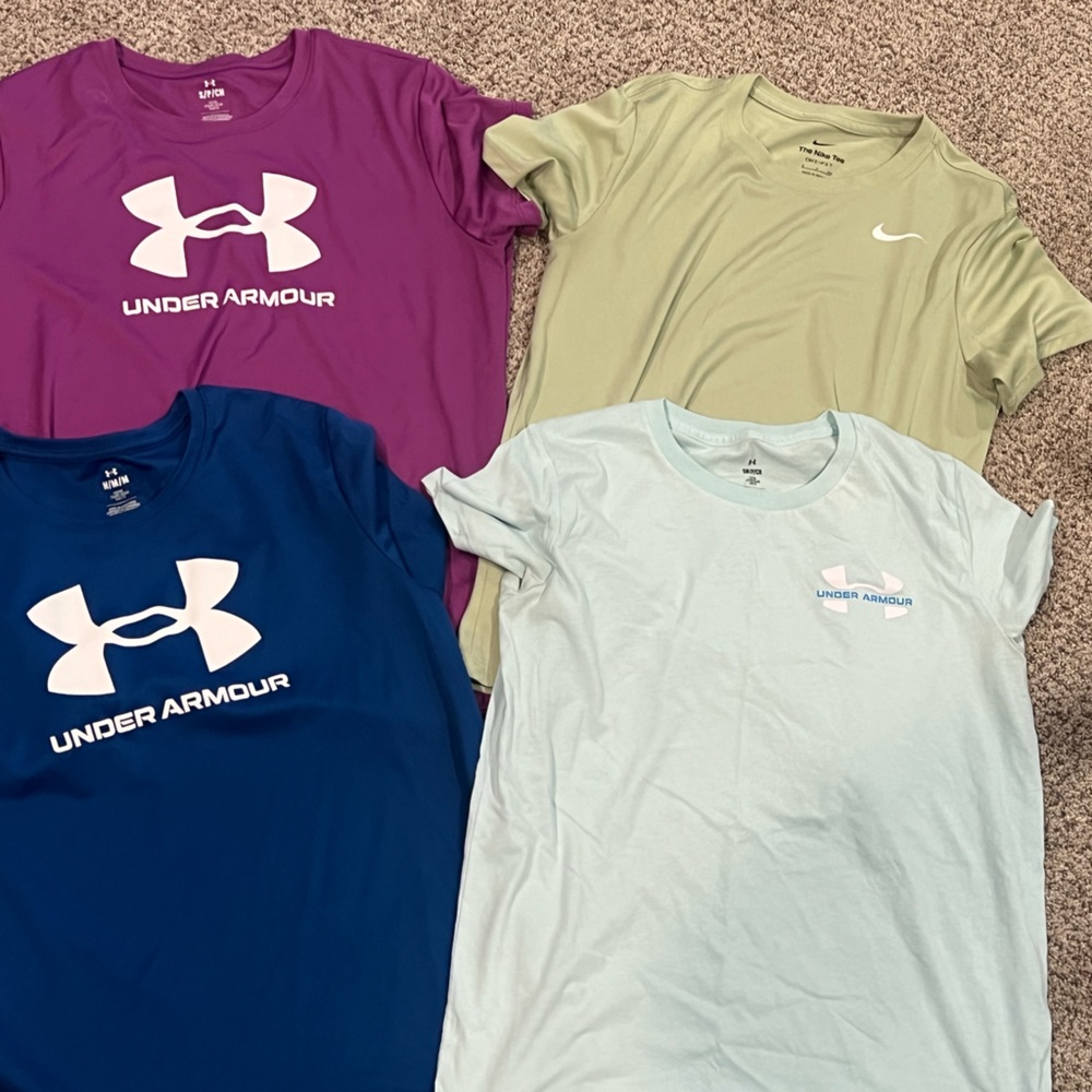 Under Armour Kids' Tees in Blue, Purple, and Light Green